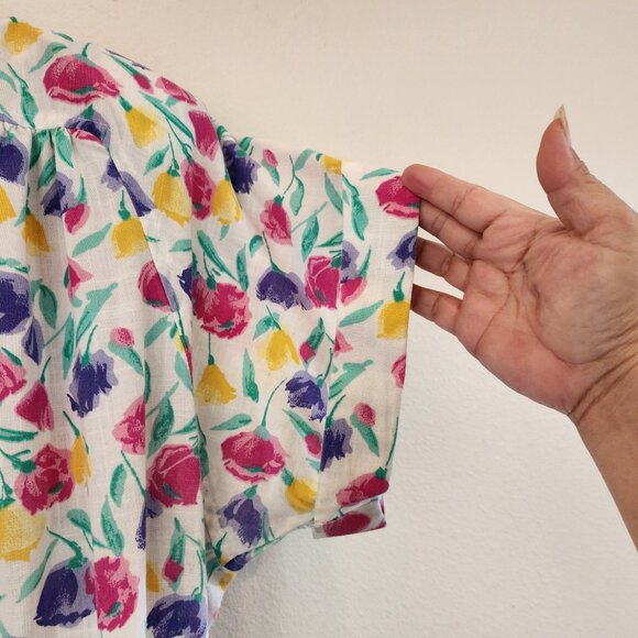 Vtg 70's Fit Flare Midi Shirt Dress Floral Colorful Collar Women M Retrolook - Picture 6 of 14